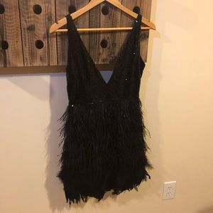 NWOT black feather dress small